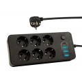 Tinklo ilgiklis 220V 6 vietų su įžeminimu 3xUSB + USB C su jungikliu 5m juodas (black) Blow